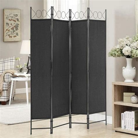 black metal and fabric room divider|free standing indoor privacy screen.